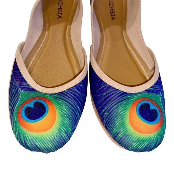Fuchsia Artisan Made Peacock Print Flats Women’s Size 9 - Picture 6 of 16